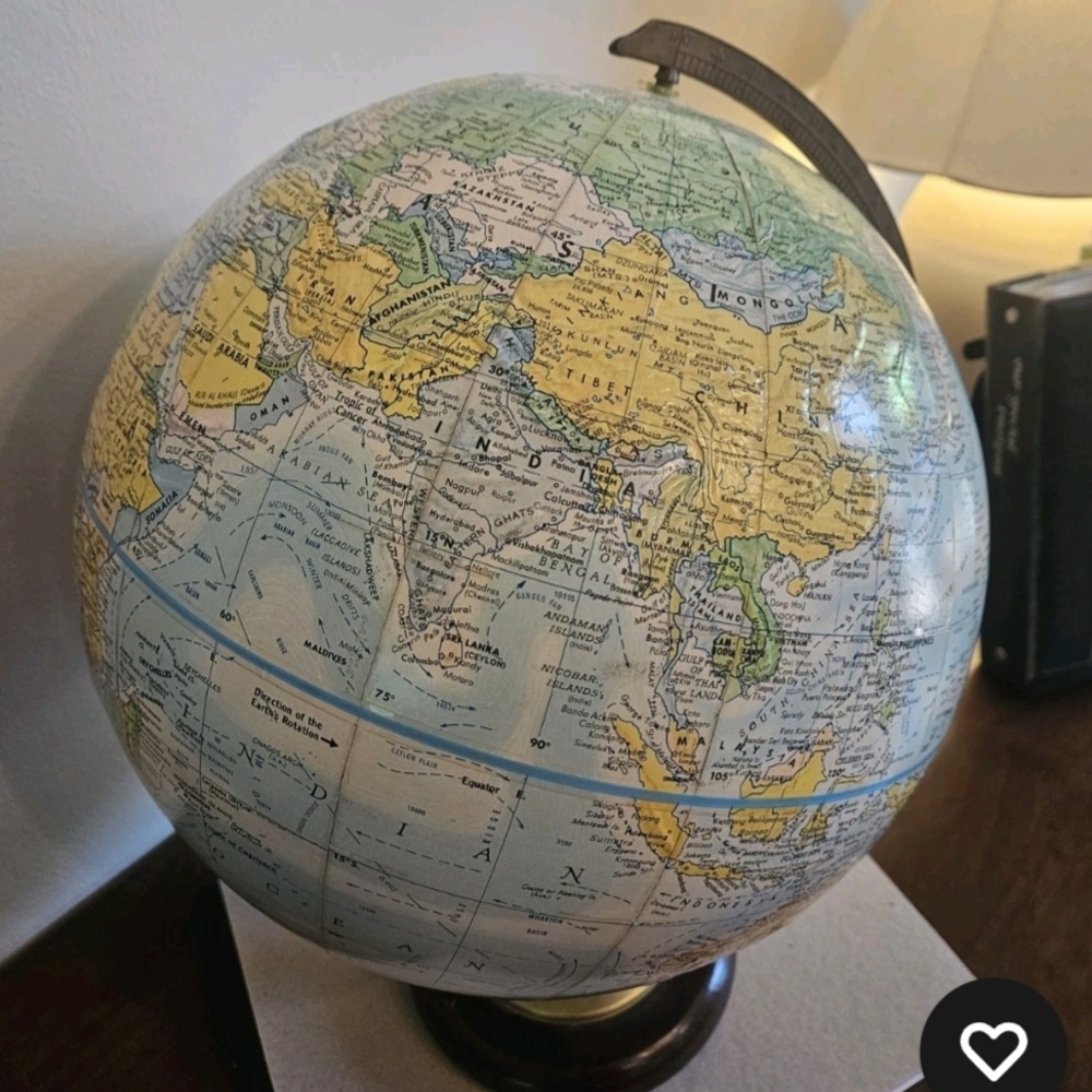 Vintage Globemaster 12 In Diameter Globe Raised Topography Wood & Brass Accents - Picture 5 of 7